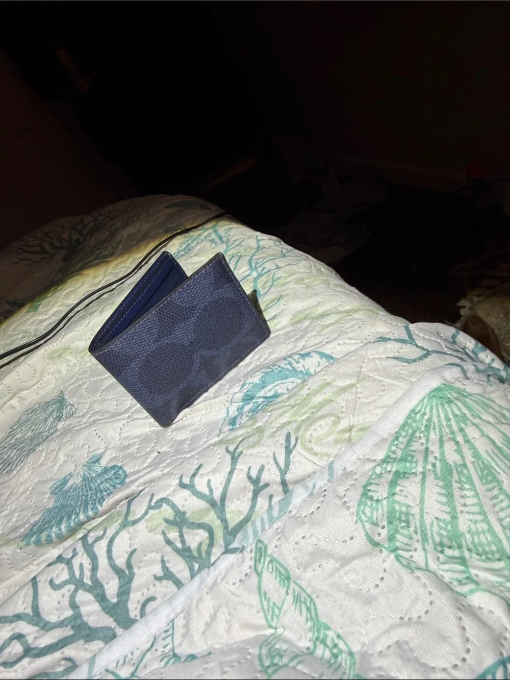 Coach Navy Signature Compact Card Wallet